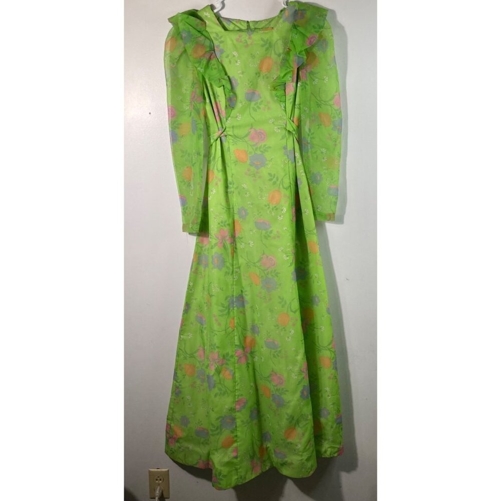 Womens Vintage 70s Homemade Floral Maxi Dress XS Flaw‎ Read
